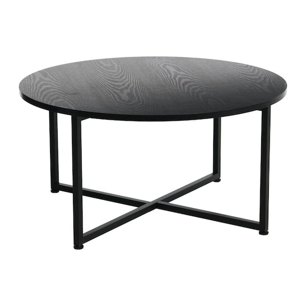 HOUSEHOLD ESSENTIALS Jamestown 31.5 in. L Black Round MDF Top Black Oak Coffee Table