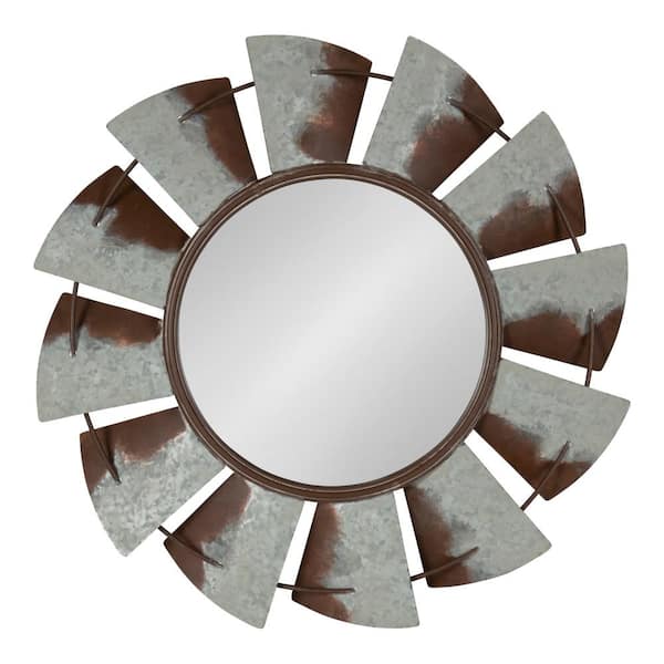 Kate and Laurel Medium Round Silver American Colonial Mirror (31.75 in. H x 31.75 in. W)