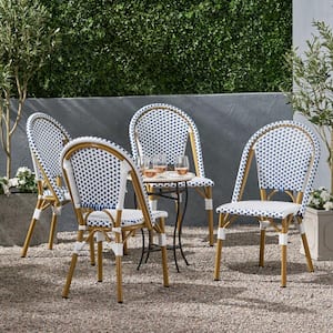 Elize Bamboo Print Finish Patterned Faux Rattan Outdoor Patio French Bistro Chair (4-Pack)