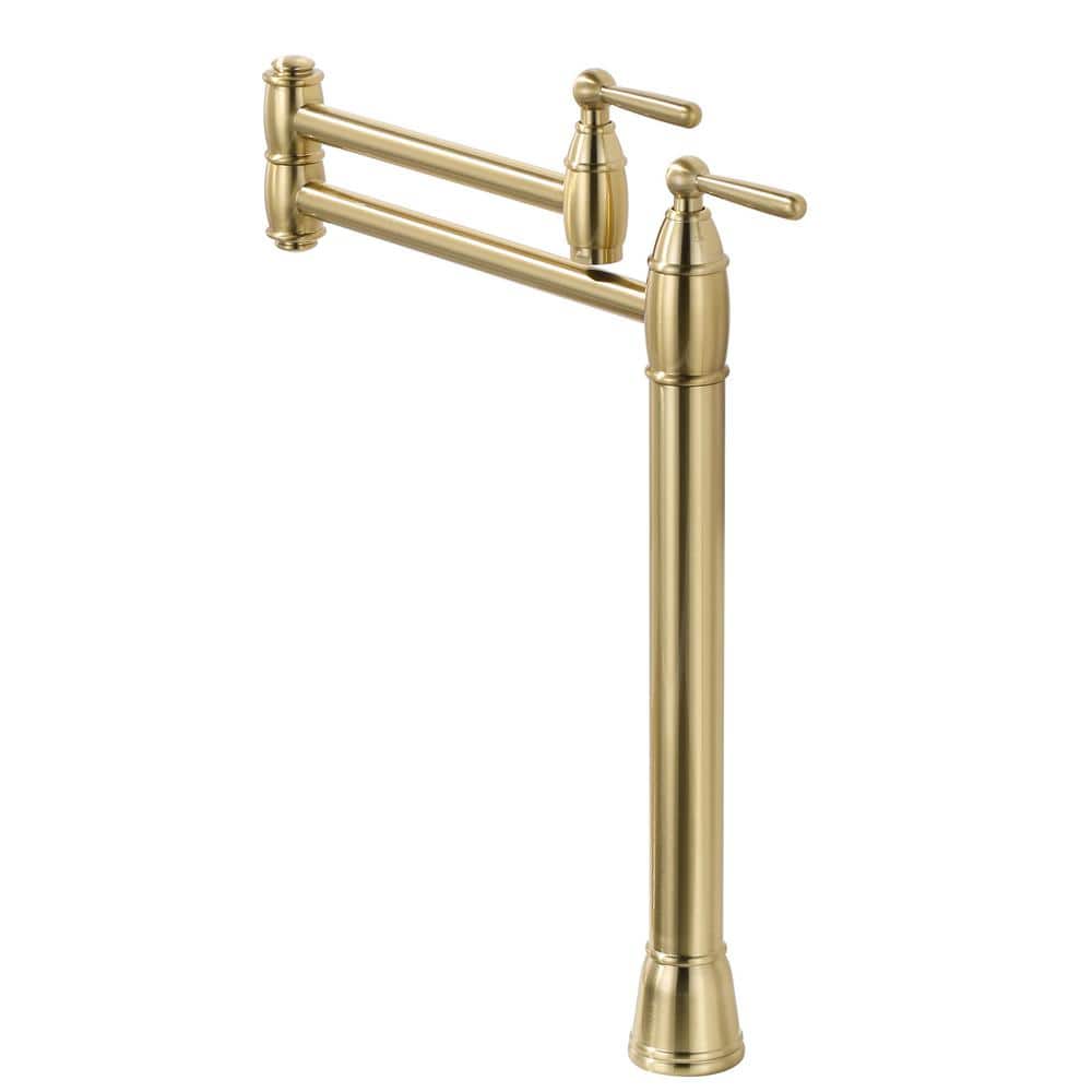 WOWOW Deck Mounted Pot Filler Faucet with Double Handle in Gold