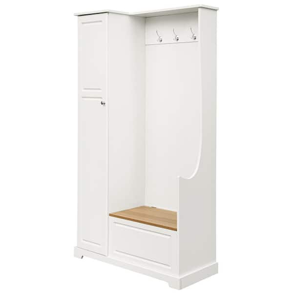 Nestfair White Freestanding Hall Tree with Flip-Up Bench, Shoe Cabinet and Hooks