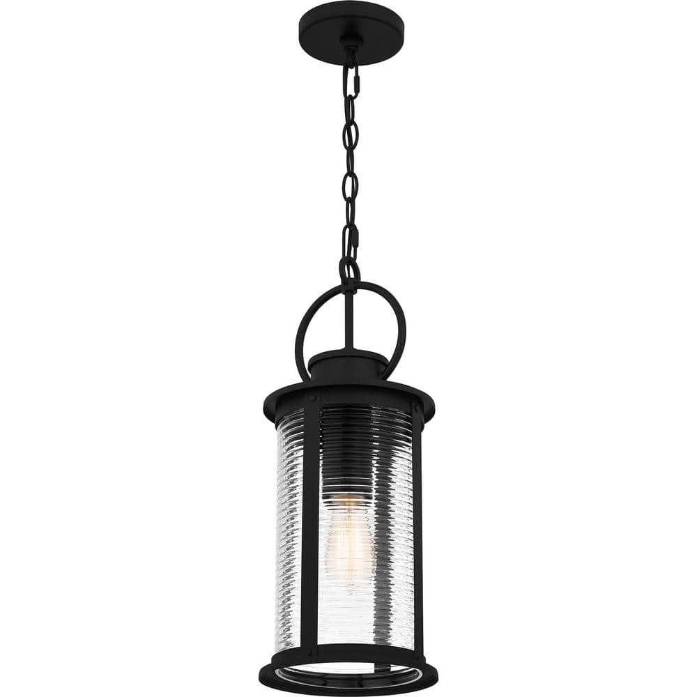 Tilmore Matte Black Ribbed Glass Outdoor Hanging Lantern