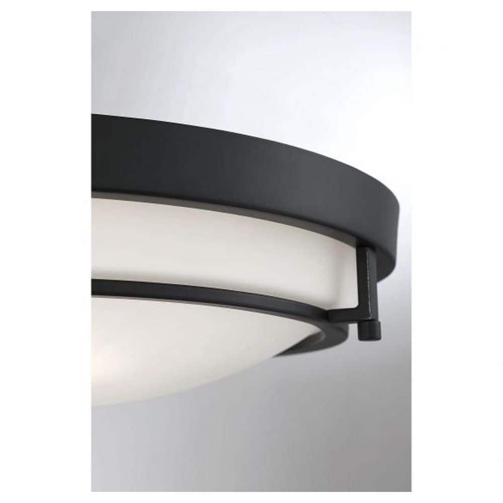 Matte Black and White Glass 2-Light Flush Mount Ceiling Light