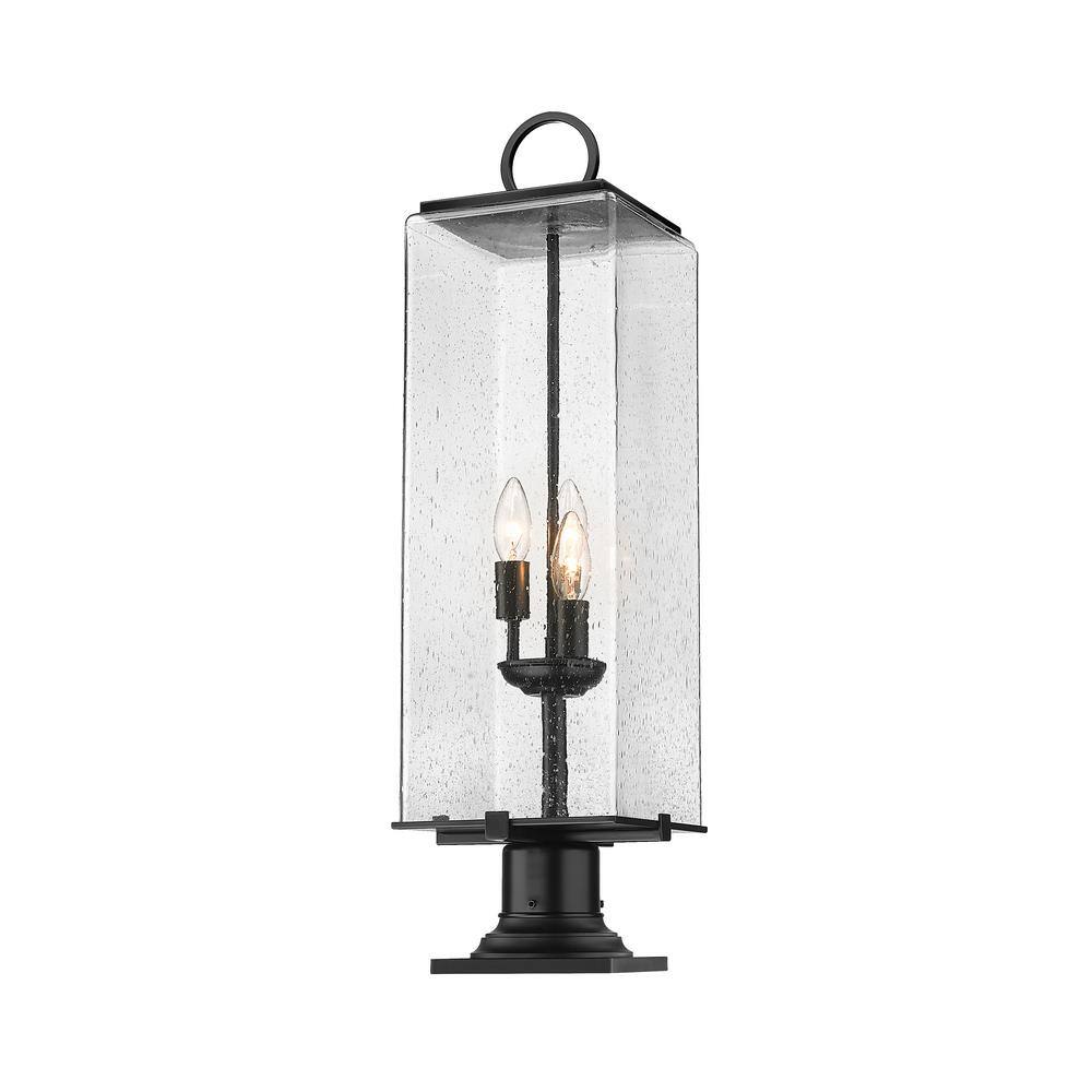 Sana Black 3-Light Outdoor Lantern with Seeded Glass