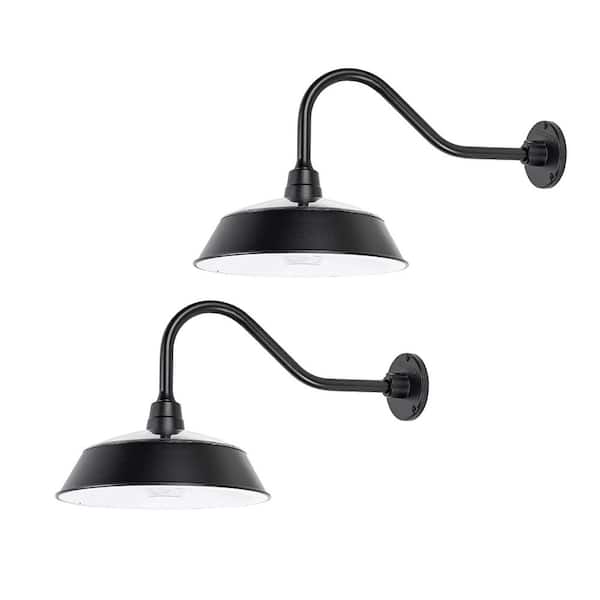 Cottage Black Aluminum Solar Barn Light Dusk-to-Dawn Outdoor Integrated Warm White LED Wall Barn Light for Garage 2 PK