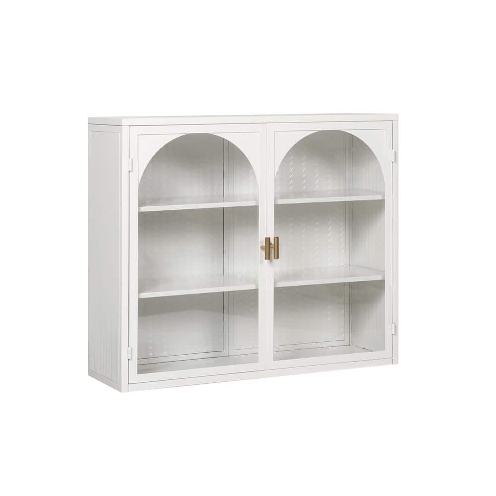 27.56 in. W x 9.06 in. D x 23.62 in. H Bathroom Storage Wall Cabinet in White, Two Glass Doors and Woven Pattern