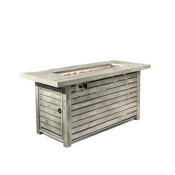 53.5 in. W x 22 in. D x 24 in. H Rectangle Steel Propane Gas Patio Fire Pit Table in Light Beige