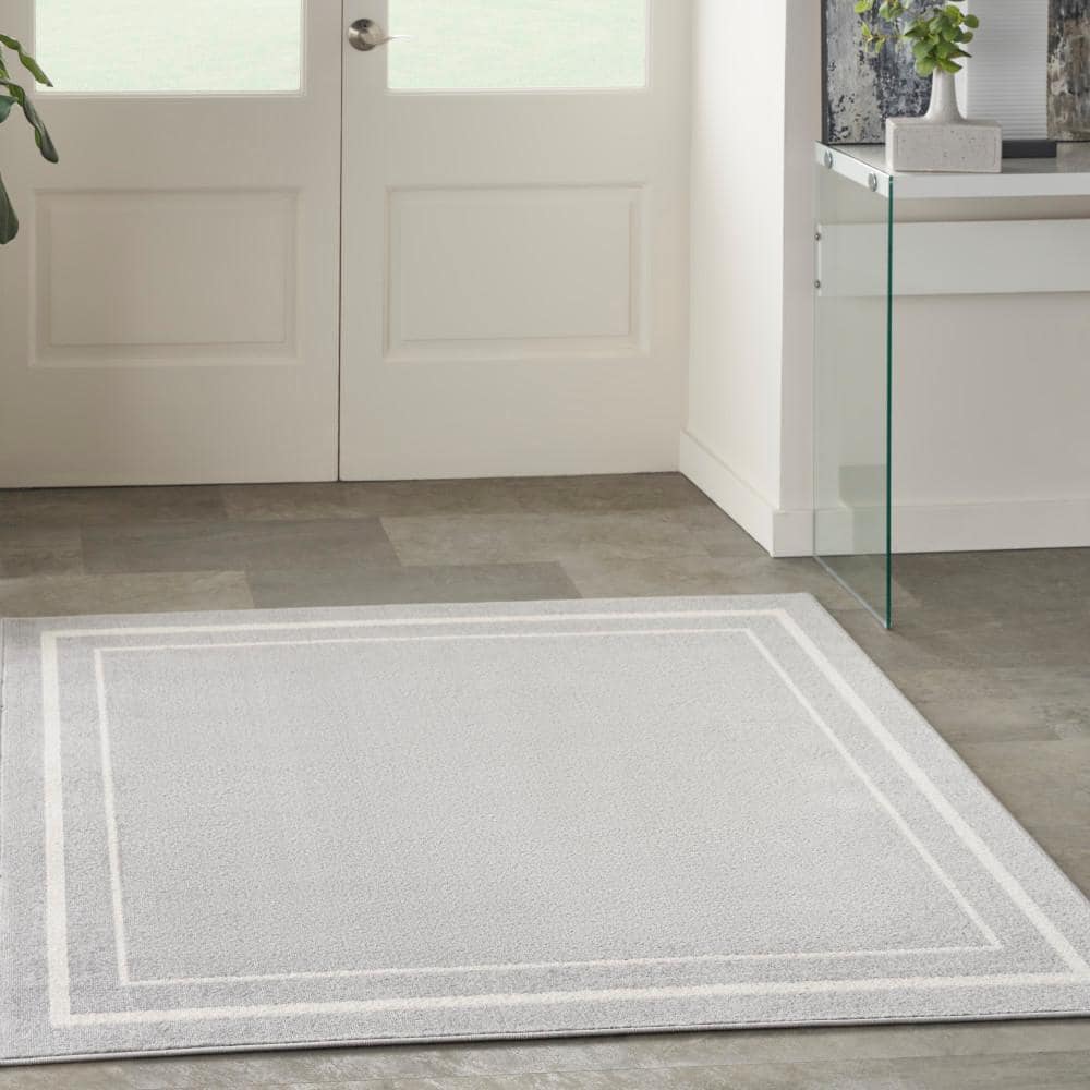 Grey and Ivory Square Reversible Indoor Outdoor Rug