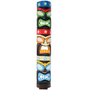 40 in. Tiki Mask Totem, Tropical Hand-Carved Colorful Wood Art Classic Hawaiian Decoration