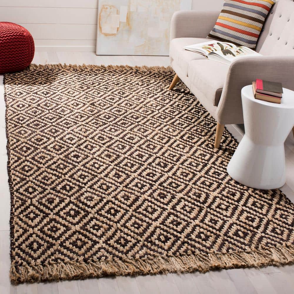 Hand-Knotted Brown and Natural Jute Square Area Rug