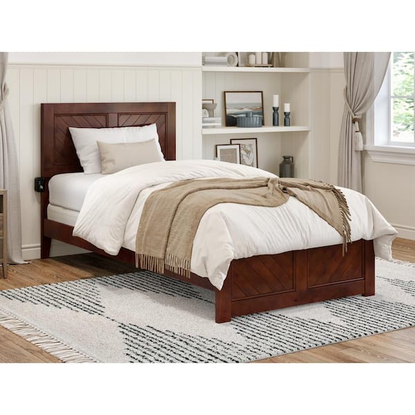 AFI Canyon Walnut Brown Solid Wood Twin XL Foundation Bed Frame with Matching Footboard