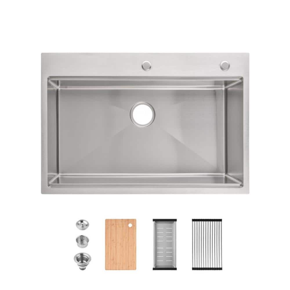 30 in. Drop-In Single Bowl 20 Gauge Silver Stainless Steel Kitchen Sink with Drain and Hook price history on PriceWatchPro