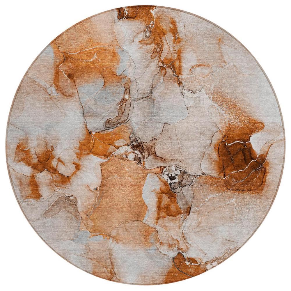 Orange and Ivory 8 ft. Round Woven Abstract Polyester Round Indoor/Outdoor Area Rug price history on PriceWatchPro