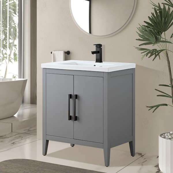 30 in. W x 18.5 in D x 34 in. H Single Sink Bathroom Vanity Cabinet in Cashmere Gray with Ceramic Top