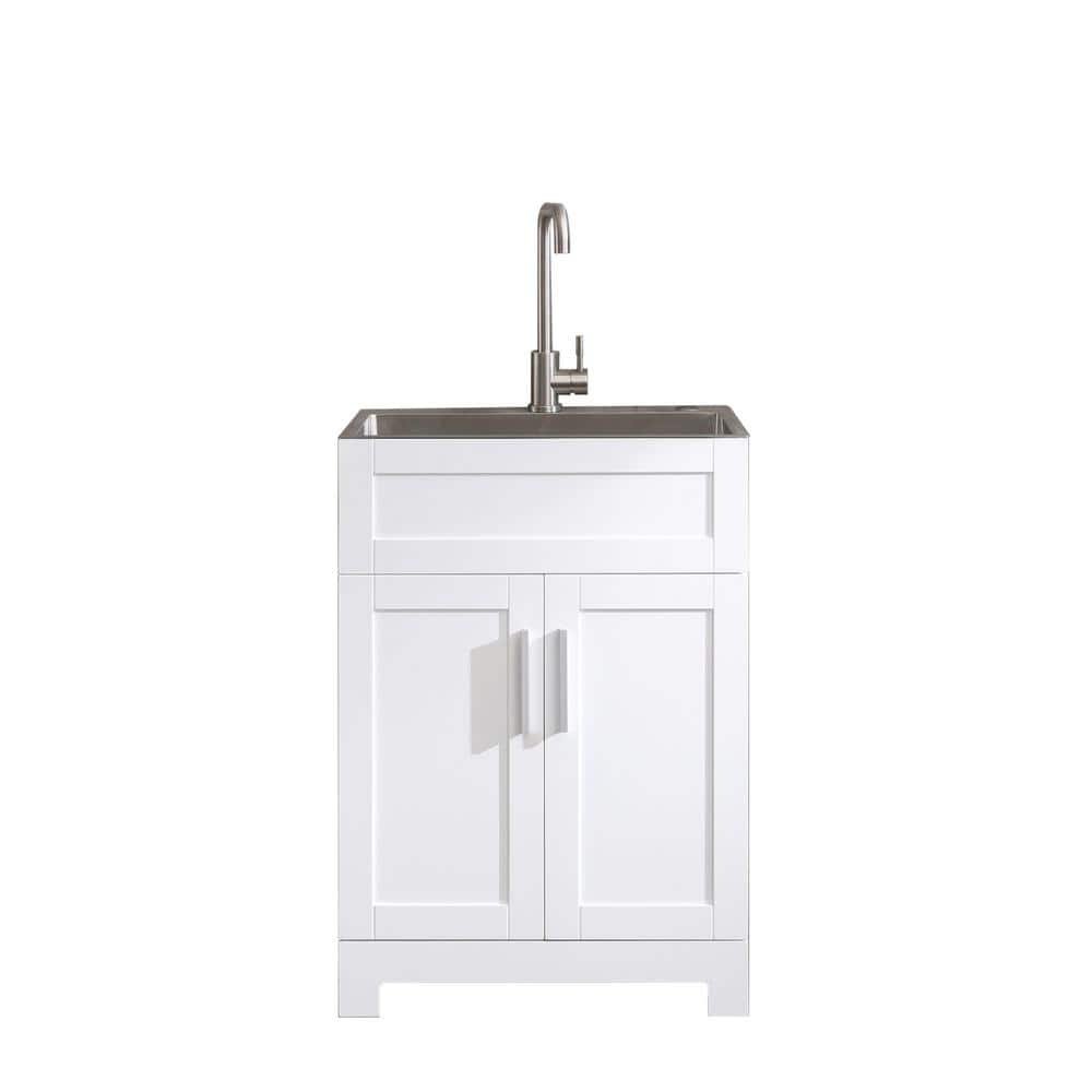 Modern Ceramic Bathroom Vanity With Sink & Cabinet – Freestanding Laundry Tub, 70x48cm, Includes Hot/Cold Faucet & Overflow Drain