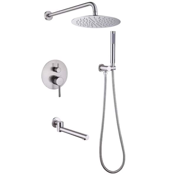 BWE Single Handle 3-Spray Tub and Shower Faucet Round 2.5 GPM Tub Shower Faucet in. Brushed Nickel (Valve Included)