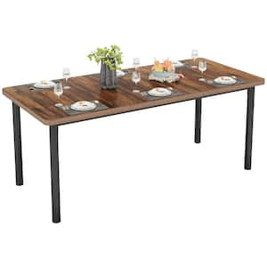 Alan Rustic Brown Wood 71 in. 4 Legs Dining Table Seats 6 to 8, Farmhouse Large Rectangular Dinner Kitchen Table