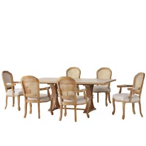 McKone Beige and natural wood and Cane 7 Piece Expandable Dining Set