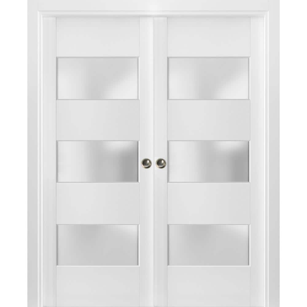 Sartodoors 4070 56 in. x 80 in. 3 Panel White Finished Pine Wood ...