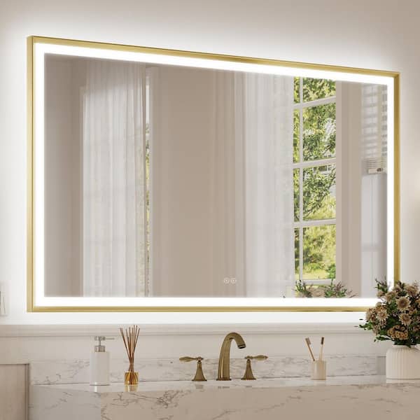 36 in. H x 60 in. W Morden LED Bathroom Vanity Mirror with 0.8 in. Beveled Frame in Brushed Gold
