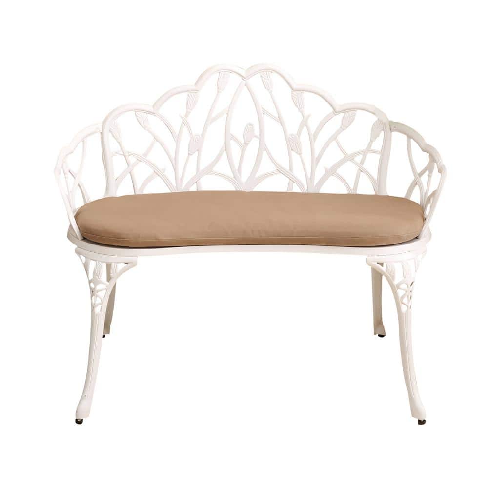 White 34.2 in. W x 21.2 in. L x 30.7 in. H Cast Aluminium Park Bench with B