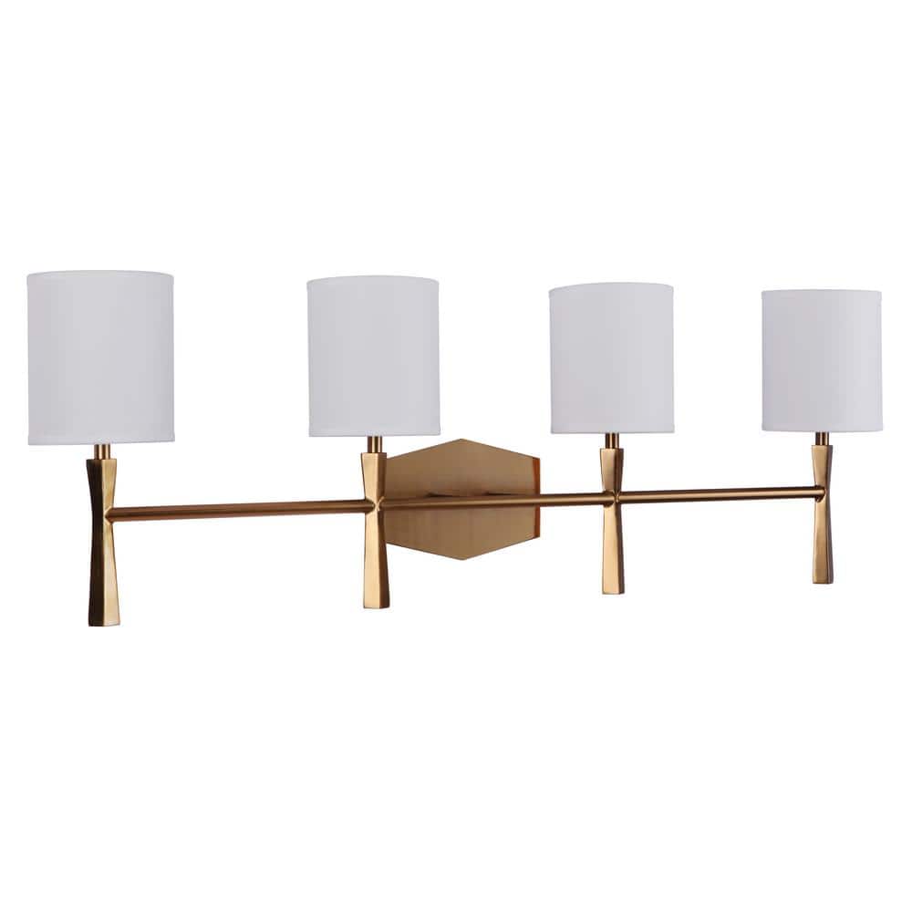 Chatham 32.25 in. 4 Light Satin Brass Finish Vanity Light with White Linen Shade price history on PriceWatchPro