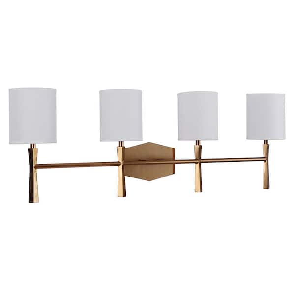 Chatham 32.25 in. 4 Light Satin Brass Finish Vanity Light with White Linen Shade