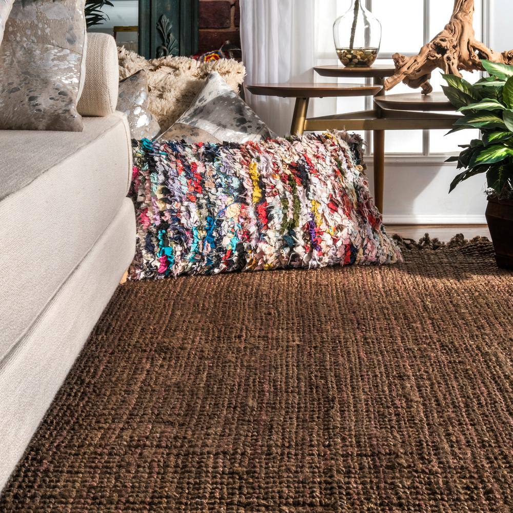 Artisanal Handwoven Chocolate Brown Jute 6' x 9' Area Rug
