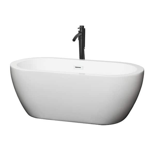 Wyndham Collection Soho 59.75 in. Acrylic Flatbottom Bathtub in White with Shiny White Trim and Matte Black Faucet