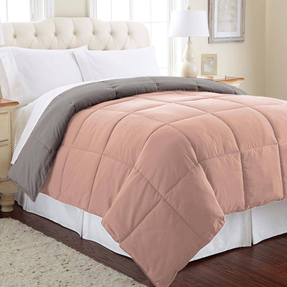 Twin Charcoal and Misty Rose Reversible Down Alternative Comforter Set