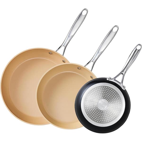 3-Piece 8-inch/9.5-inch/11-inch Hard Anodized Ceramic Nonstick Frying Pan Set, Induction Cookware Egg Omelette Pan