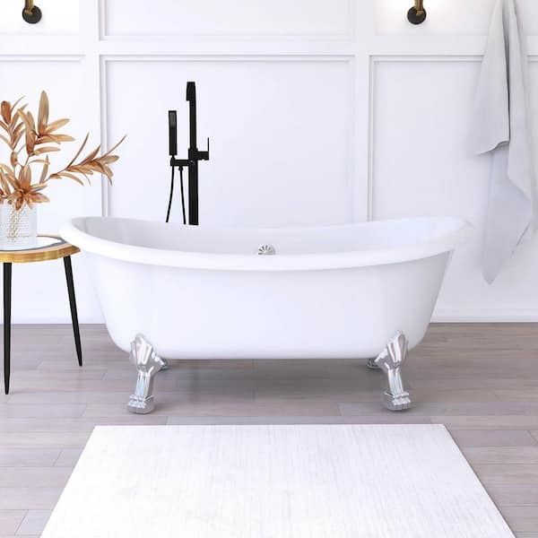 JimsMaison 67 in. Acrylic Double Slipper Clawfoot Non-Whirlpool Bathtub in White