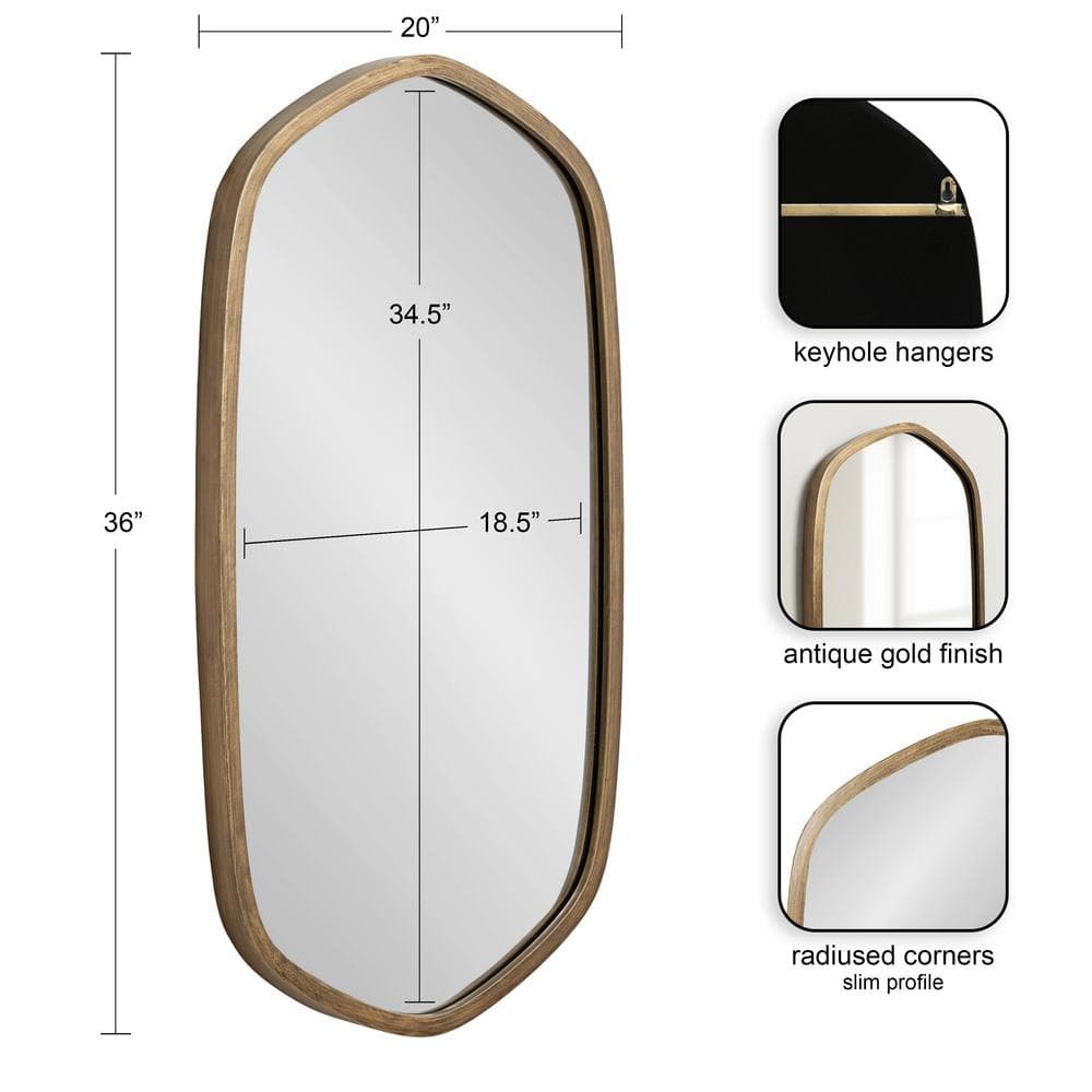 Gold Oblong Hexagon Metal Framed Wall Mirror, 20 x 36