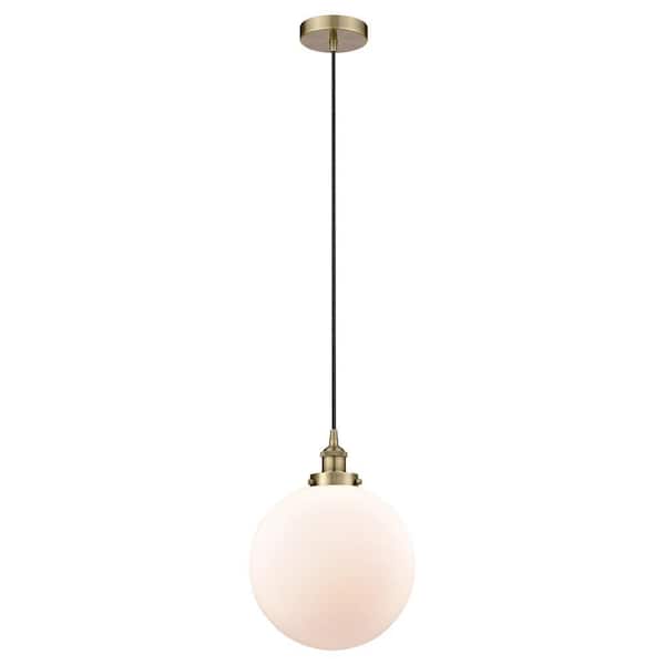 Beacon 60-Watt 1-Light Antique Brass Standard Mini Pendant Light with Painted Glass Shade, No Bulbs Included