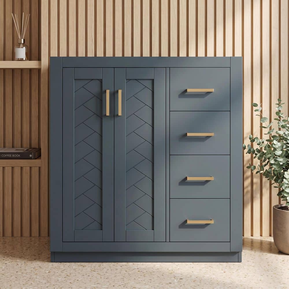 30 in. Bath Vanity Cabinet without Top in Blue with 3 Drawers and Soft Closing Doors