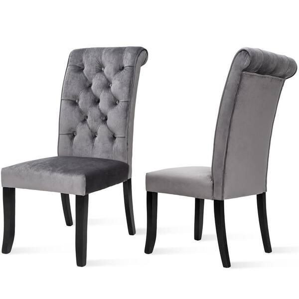 Qualfurn Gray Tufted Upholstered, Grey Tufted Dining Chairs Set Of 6