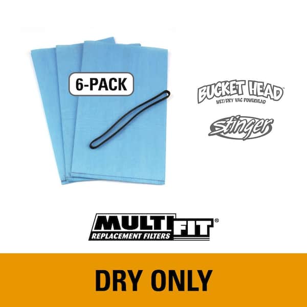 Replacement Wet Dry Vac Bag Filters with Band for Select Stinger and Bucket Head Shop Vacuums (6-Pack)