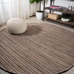 Finn Modern Farmhouse Pinstripe Natural/Brown 6 ft. 7 in. Round Indoor/Outdoor Area Rug