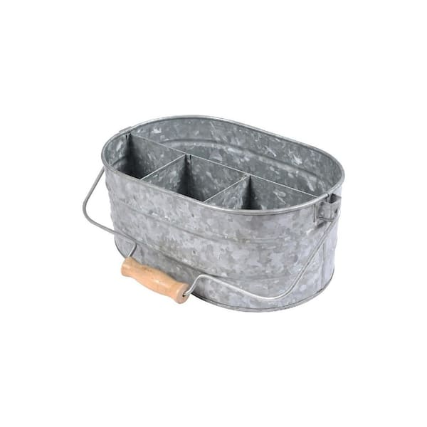 Gray 12 in. x 5 in. Iron Rustic Farmhouse Kitchen Picnic Utensil Holder Basket