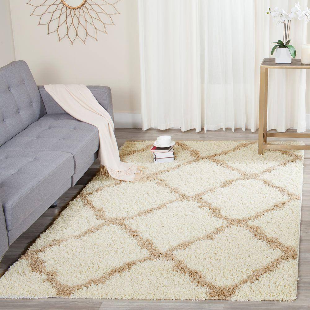 Ivory Beige Luxe Shag 5'1" x 7'6" Synthetic Area Rug
