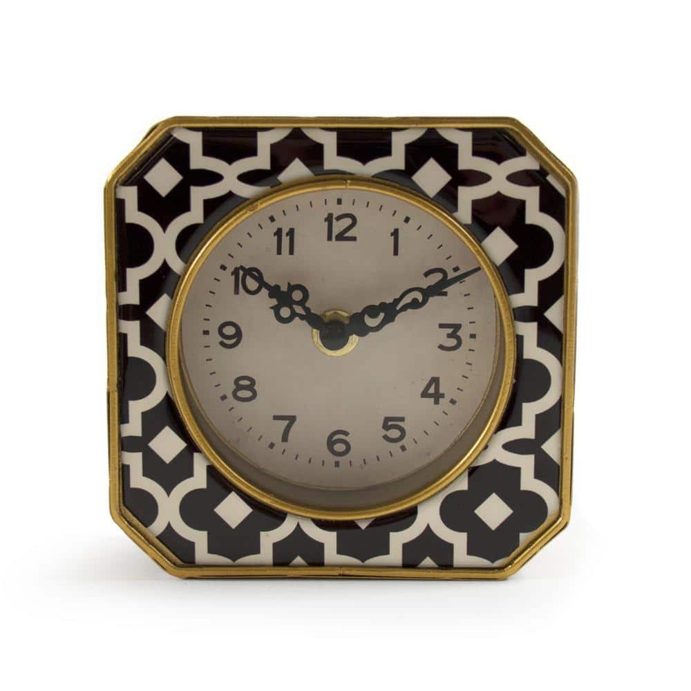 Zentique Black and White Pattern with Gold Trimmed Rounded Square Table  Clock PC073 - The Home Depot