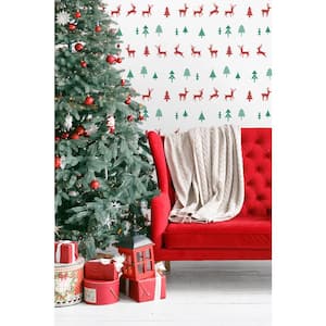 Red and Green Run, Run Reindeer Peel and Stick Wallpaper (Covers 30.75 sq. ft.)