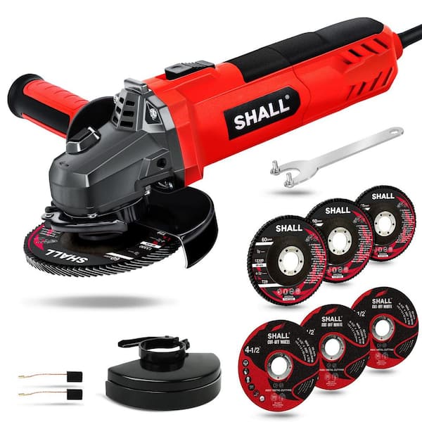Angel Sar 4-1/2 in. 12000 RPM Angle Grinder, Non-Slip Handle and Carbon Brush for Metal and Wood