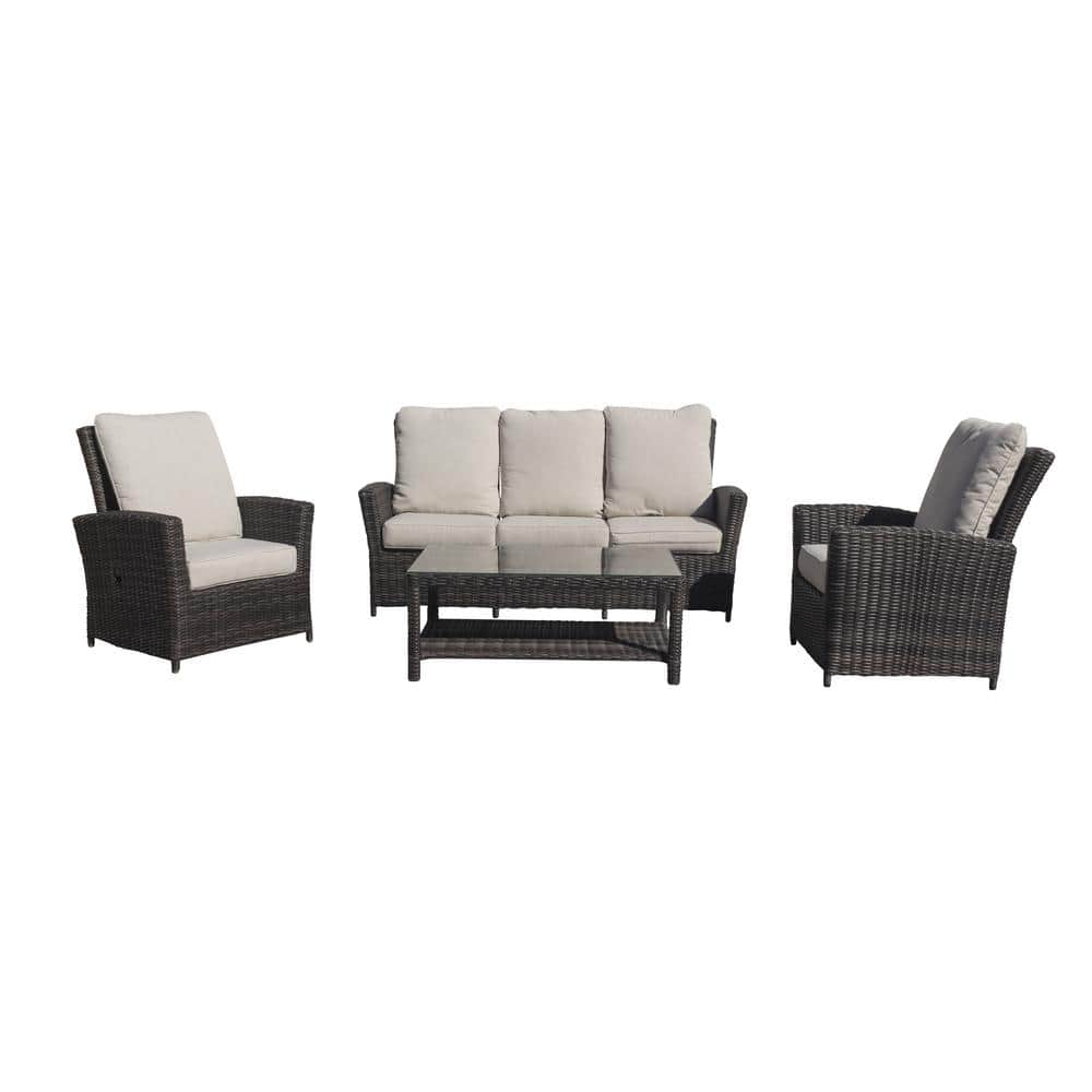 Courtyard Casual Cheshire 4Piece Aluminum Recline Sofa Set with Cream