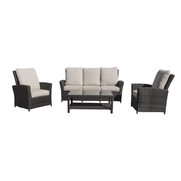 Courtyard Casual Cheshire 4-Piece Aluminum Recline Sofa Set with Cream Cushions