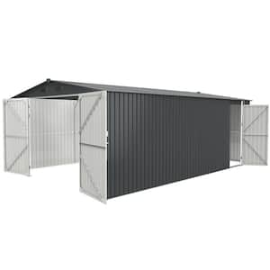 20 ft. W x 13 ft. D Outdoor Metal Shed with 2-Doors (250 sq. ft.) and 4 Vents for Car, Garbage Can, Tool, Courtyard Gray