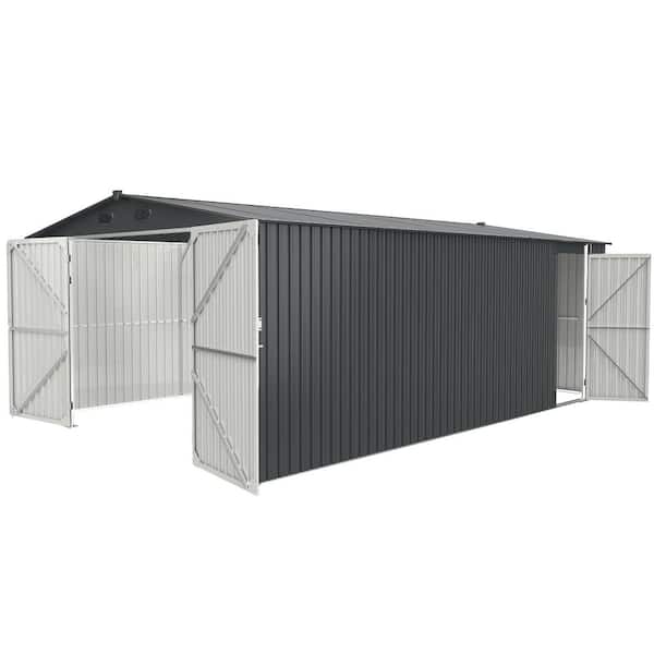 Unbranded 20 ft. W x 13 ft. D Outdoor Metal Shed with 2-Doors (250 sq. ft.) and 4 Vents for Car, Garbage Can, Tool, Courtyard Gray