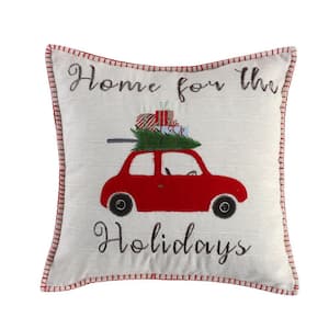 Road Trip Multi-Color Car, Home For The Holidays Sentiment 18 in. x 18 in. Throw Pillow