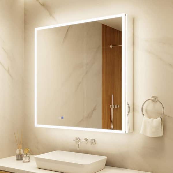 36 in. W x 36 in. H Rectangular Aluminum Medicine Cabinet with Mirror