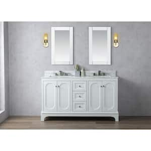 60 in. W x 22 in. D x 34.3 in. H Double Sink Freestanding Bath Vanity in Light Gray with White Carrara Marble Top